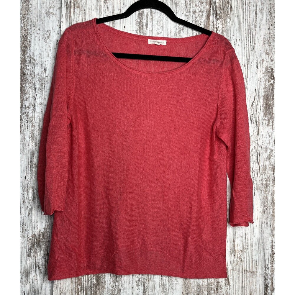 Eileen Fisher Medium Organic Linen Coral pink Tunic Pullover Sweater 3/4 Sleeve